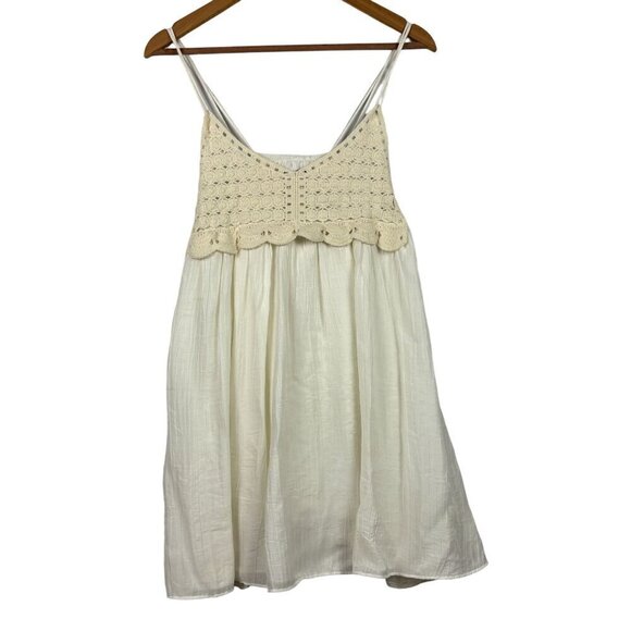 Zara Womens Cream Lace Crochet Spaghetti Strap Top Blouse Babydoll 70's Hippie - Picture 1 of 10